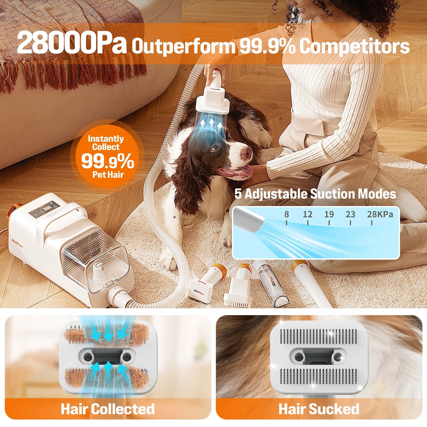 3-in-1 Drying, Vacuum & Dog Grooming, Rechargeable Hair Trimmer