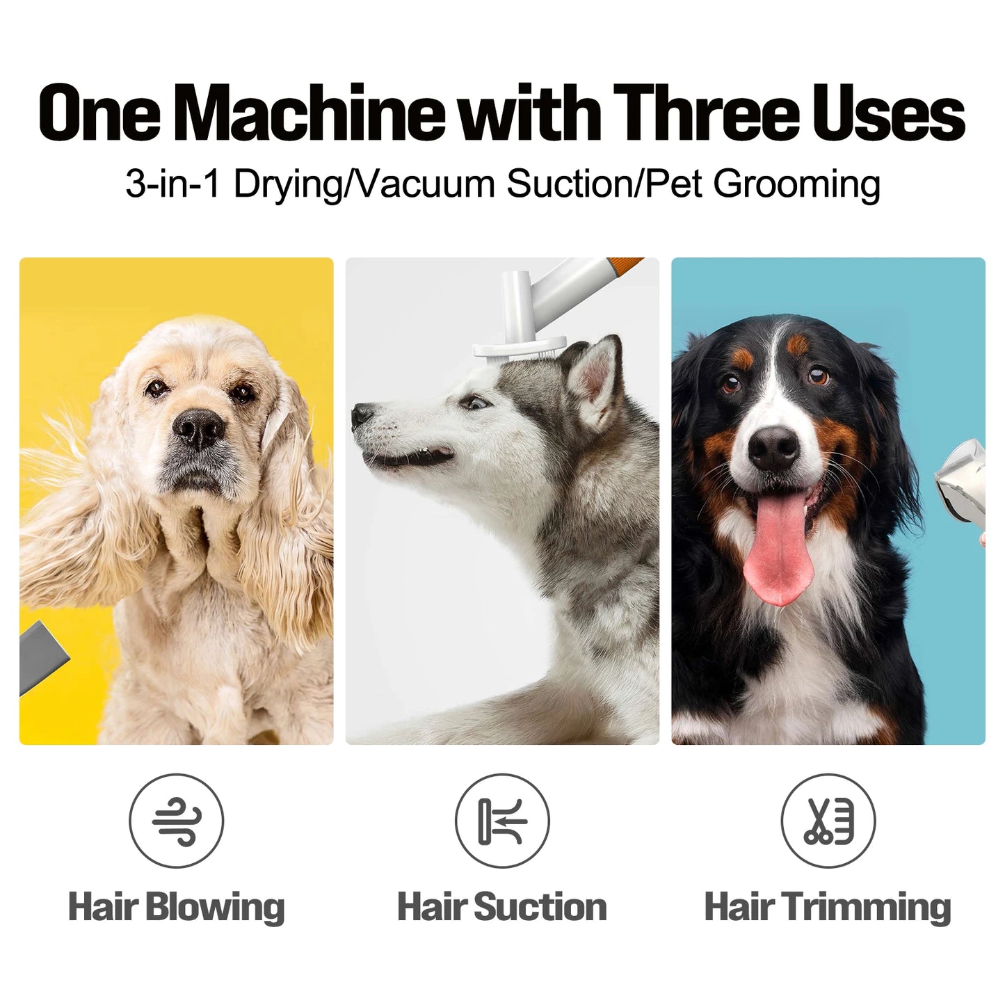 3-in-1 Drying, Vacuum & Dog Grooming, Rechargeable Hair Trimmer