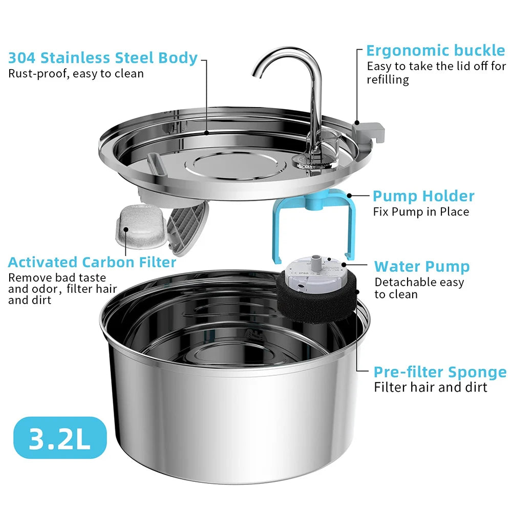 Stainless Steel Automatic Cat Water Feeder